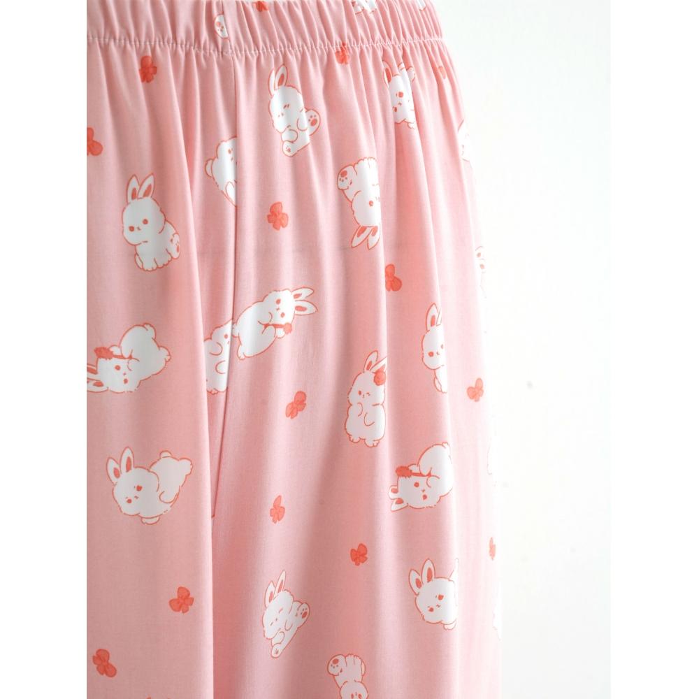 Daiso [женщины] Узорчатые брюки из вискозы 9 частей, кролик