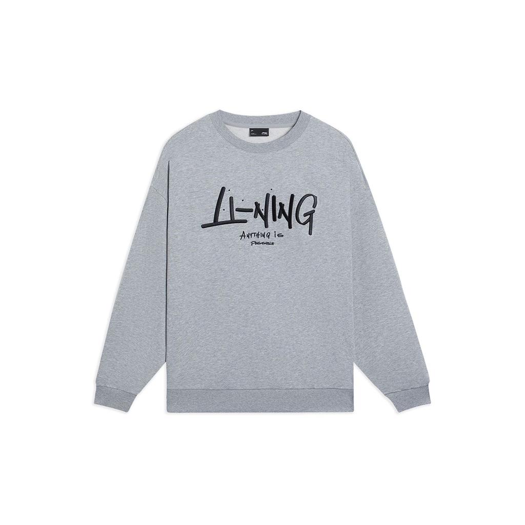 Li-Ning Graffiti Logo Embroidered Crew Neck Sweatshirt Unisex Tops Floral-Grey AWDSF75-5
