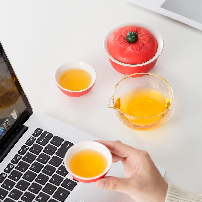 Ugly orange one pot two cups set ceramic household teapot teacup gift travel tea set good luck travel tea set