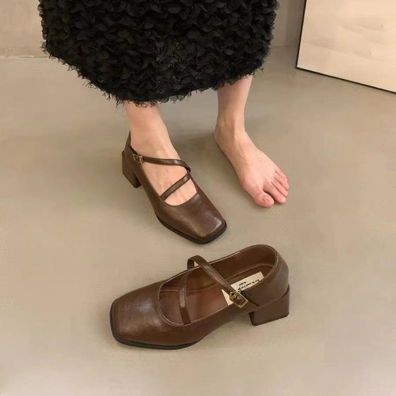 High Heels Women Mary Jane Shoes Chunky Square Toe Dress Autumn 2024 Shallow Fashion Lolita Luxury Pumps Zapatos Femme