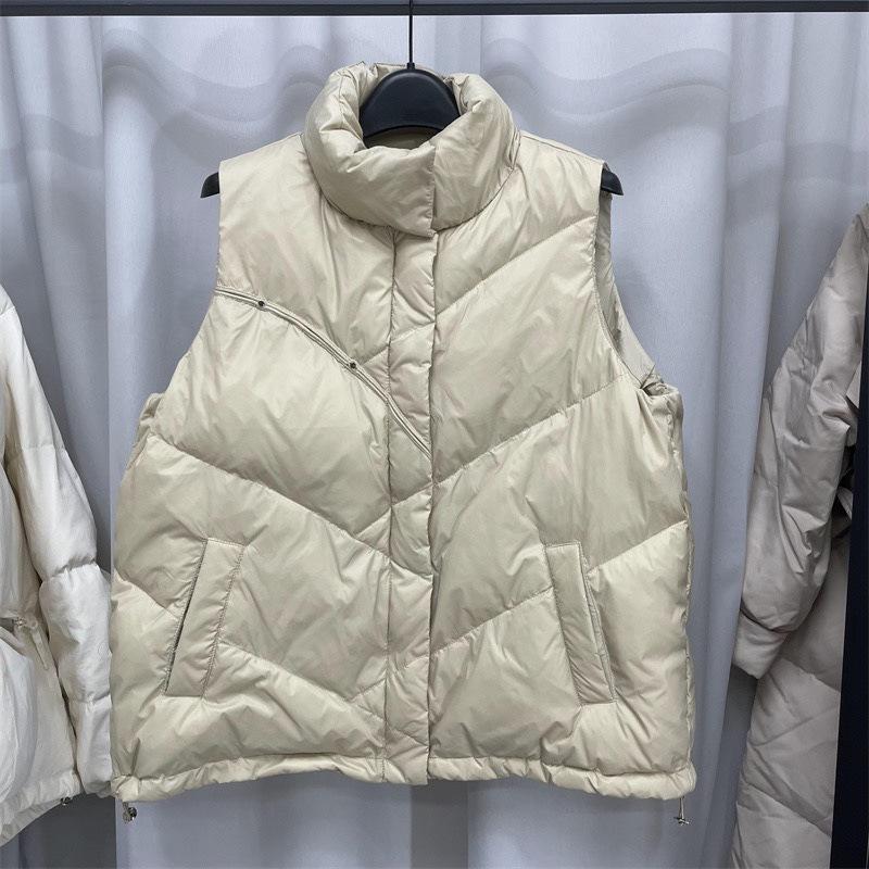 Белый утиный пуховый жилет женский жилет с воротником-стойкой верхняя одежда жилет дизайн чувство нишевый жилет куртка 2024 осень и зима