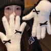 Cute White Knitted Plush Gloves for Women In Winter Thickened and Fleece Warm Cold Proof and Windproof for Cycling