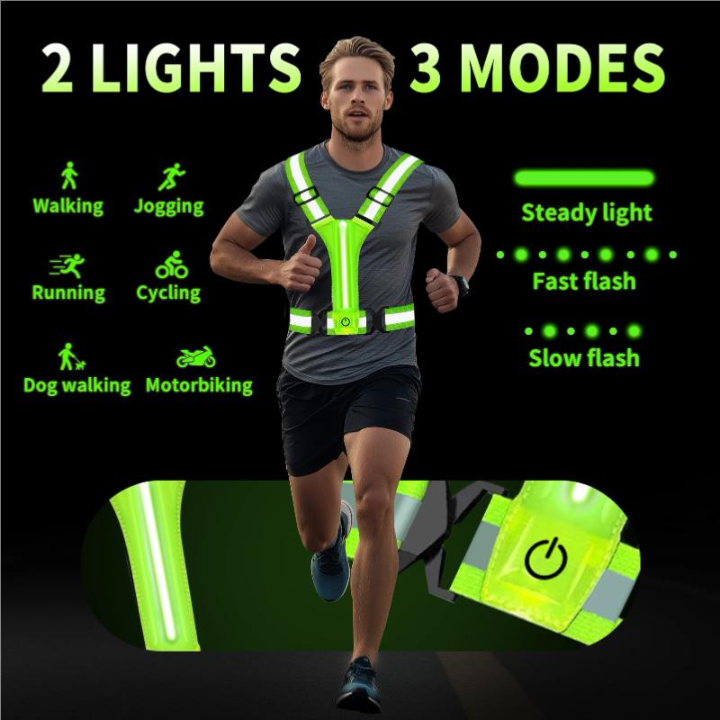 1PCS LED Reflective Running Vest USB Rechargeable High Visibility Night Running Riding Clothing Elastic Band,Safety Warning Vest