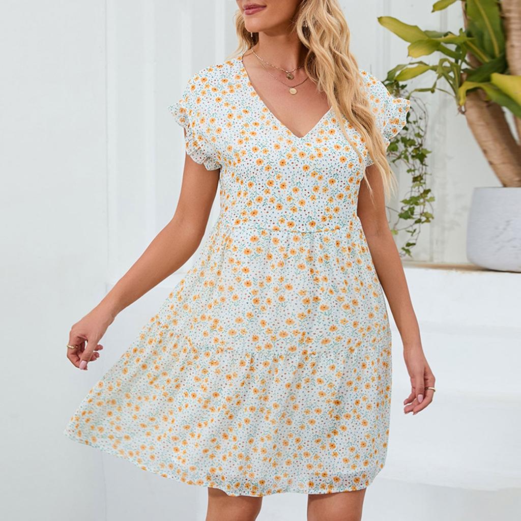 Женское модное повседневное платье с принтом, струящаяся свободная шифоновая юбка трапециевидной формы