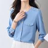 Офисная женская блузка на пуговицах, женская модная синяя женская рубашка с длинным рукавом, женские топы, повседневная винтажная женская одежда 29313