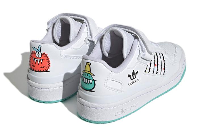 adidas Оригиналы FORUM Low J Устойчивые к истиранию Устойчивые к истиранию Низкие Детские скейтбордические кроссовки Белый Черный Синий H01440