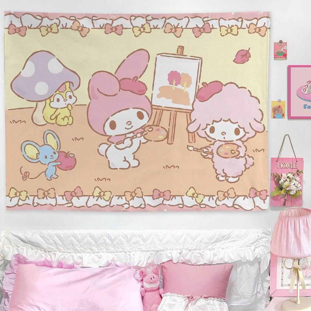 Тканевое панно My Melody "Сладкая спальня" Милое пастельное мультяшное настенное панно Мягкий полиэстер с принтом для спальни девочки, комнаты в общежитии Декор Kawaii
