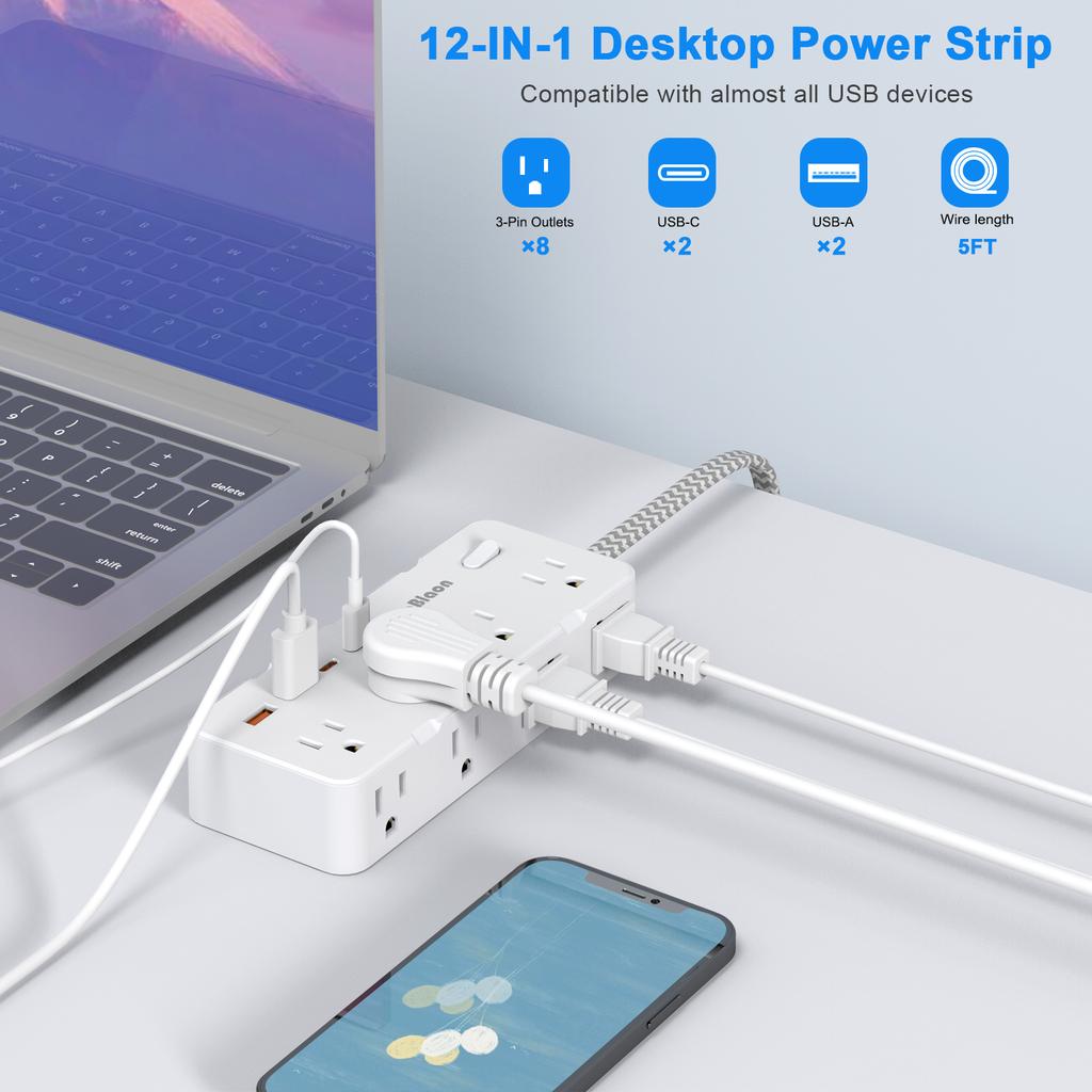 Multi Plug Outlet Extender Power Strip with 8 AC Outlets 4 USB Ports, Wall Socket Electrical Outlet Splitter for Home Office,US