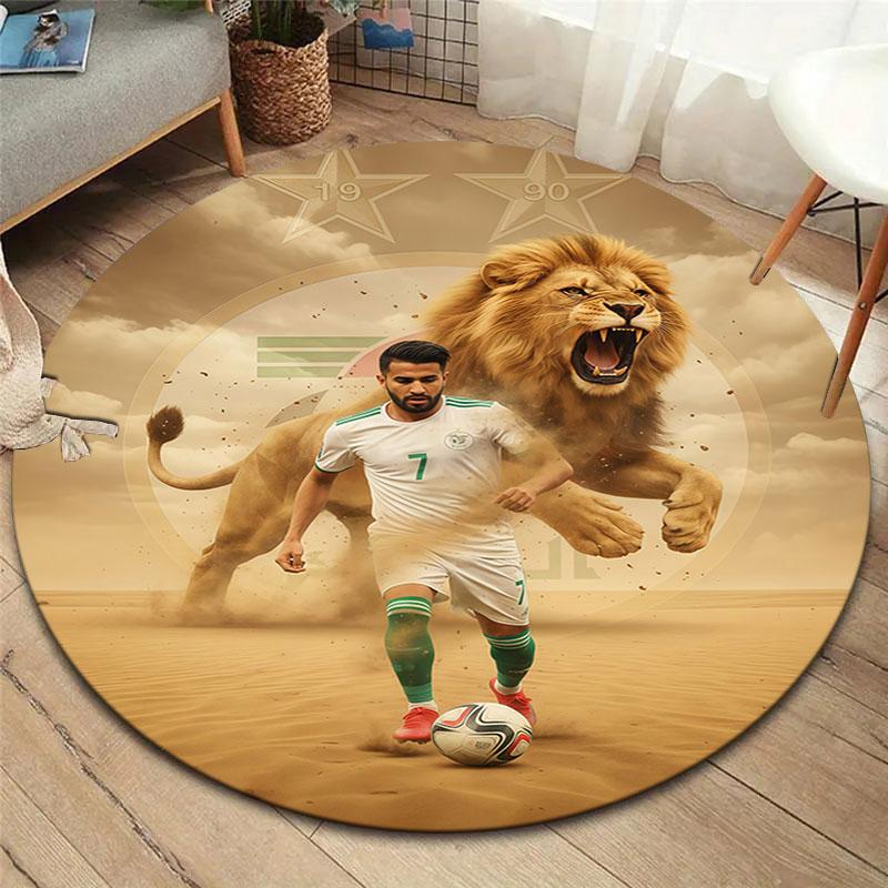 Algeria National Football Team Round Area Rug,Carpet Rug for Living Room Bedroom Sofa Playroom Decor,Non-slip Floor Mat