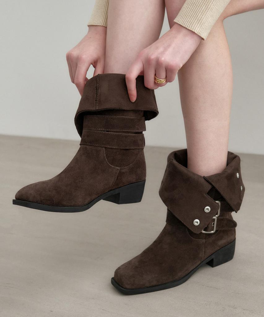 Mongdol 2-Way Cow Leather Suede Buckle Mid-Calf Boots Mdac043_2 Colors