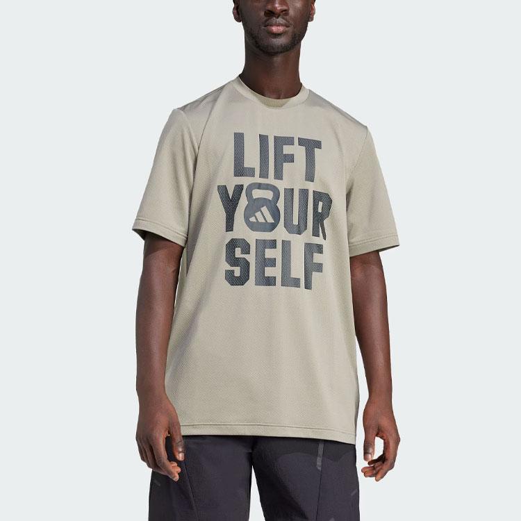 Adidas Футболка Aeroready Lift Yourself с буквенным принтом, спортивная, с круглым вырезом и коротким рукавом, мужская, цвет серый JF6329