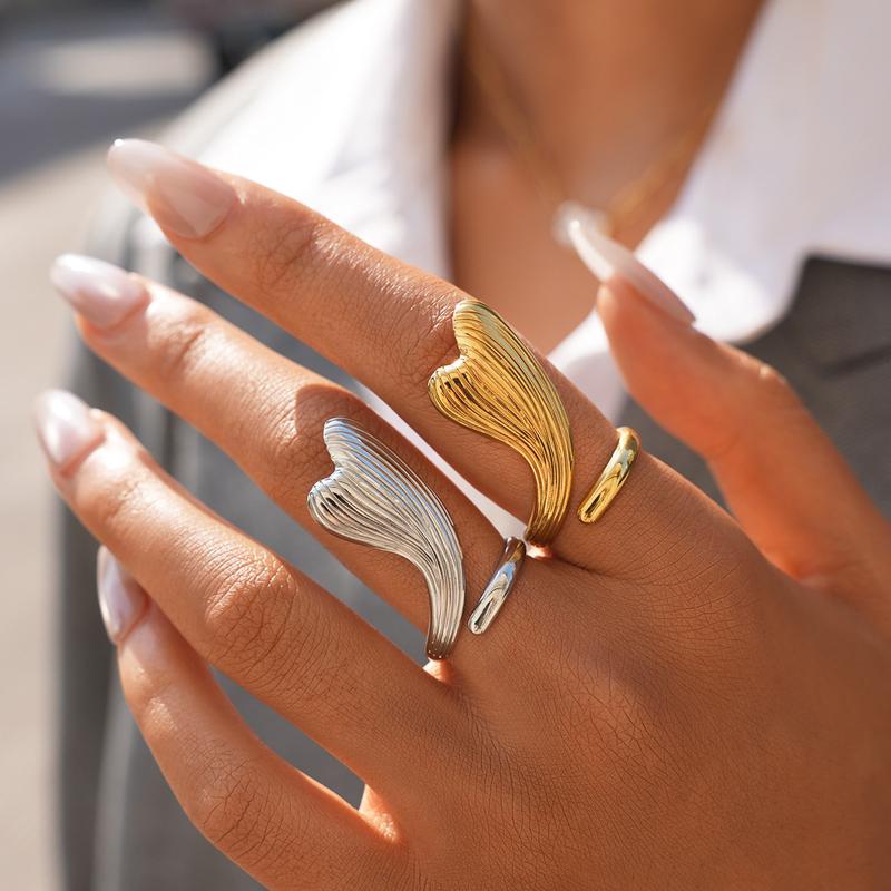 Stainless Steel Heart-Shaped Irregular Open Ring for Women Design Sense Gold Color Waterproof Finger Ring Jewelry Accessories