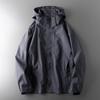 Men's Spring and Autumn Solid Color Hooded Outdoor Hiking Clothing Loose Waterproof Punching Jacket