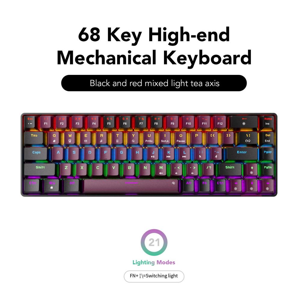 SUNSONNY Mechanical Keyboard 68-key N-J6Pro Wired Gaming Office Portable Full Key Without Blush Axle