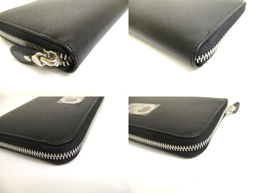 Оригинальный кошелек Salvatore Ferragamo Gancini из черной кожи с серебристой фурнитурой, на круговой молнии #a683 Восстановленный