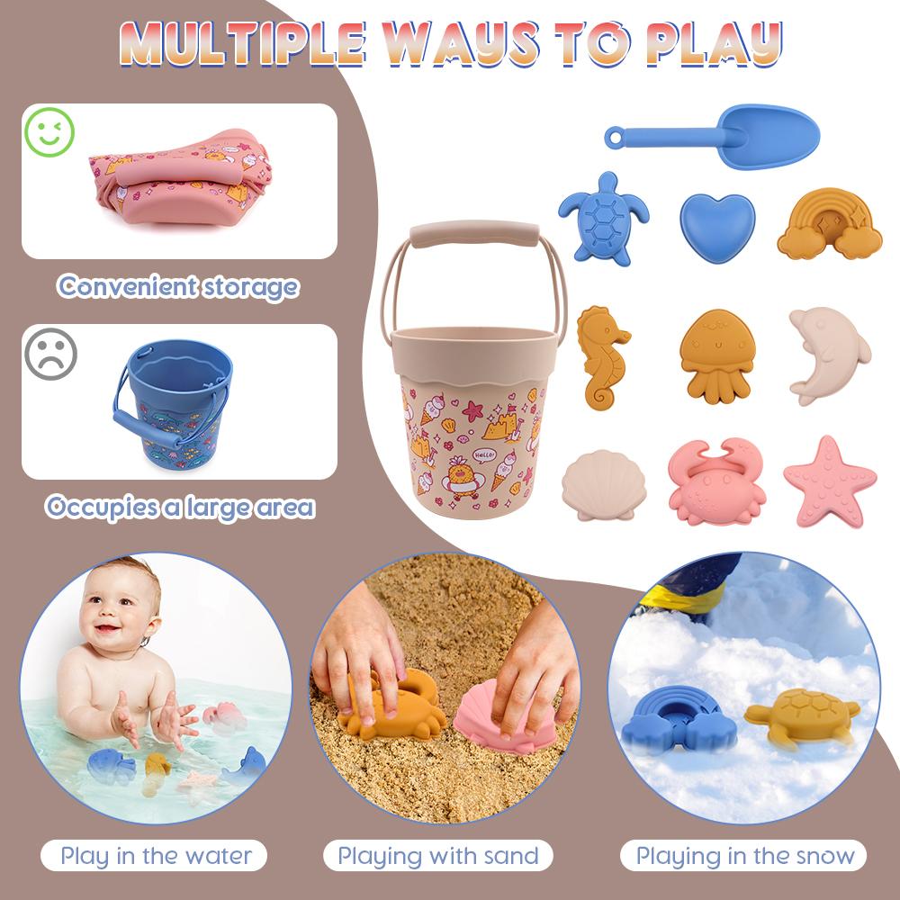 Детский набор силиконовых пляжных игрушек на открытом воздухе, лопата для копания пляжного песка, инструменты для детского купания и игры в воде, портативное ведро
