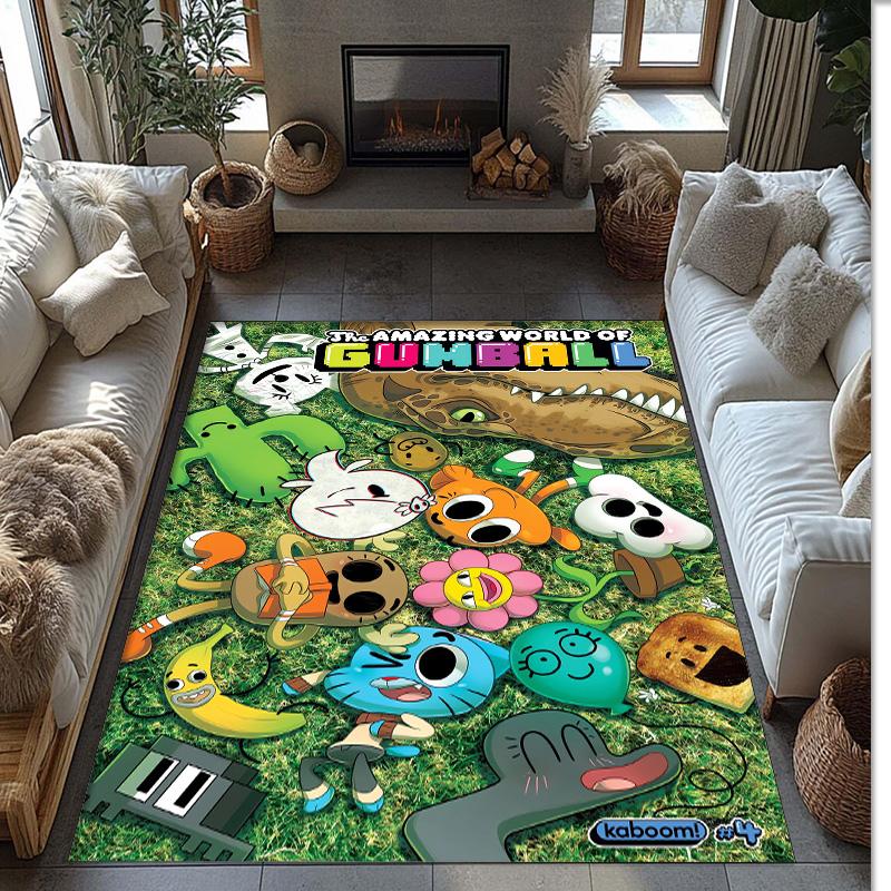 Amazing World of Gumball Crystal Velvet Rug, Soft Anti‑Slip Crystal Velvet Carpet for Living Room Bedroom Home Decor