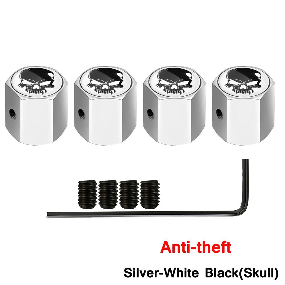 DSYCAR Anti-theft Valve Stem Caps for Cars, Trucks, Motorcycles Skull Style Tire Valve Dust Caps, Dustproof Seal Lock Tight Fit