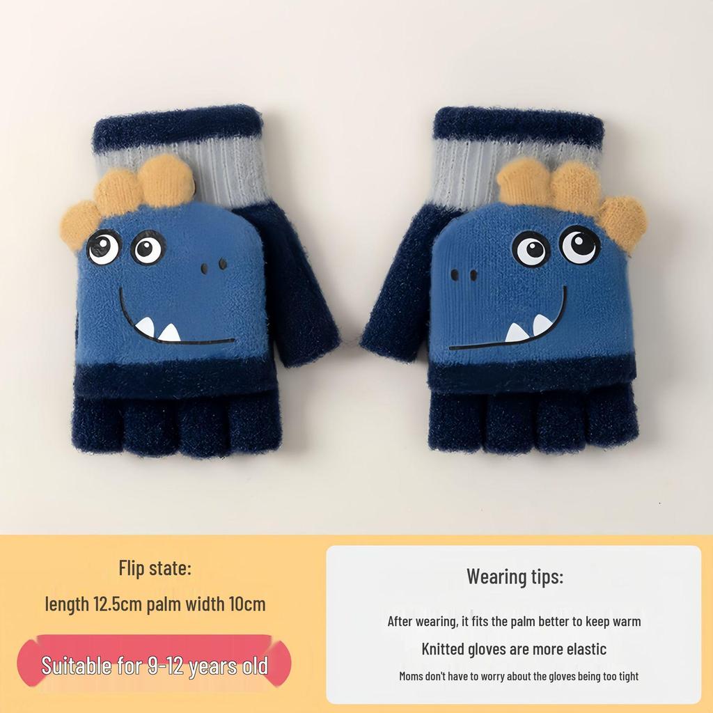 Cozy Cartoon Crocodile Flip-Top Kids' Gloves