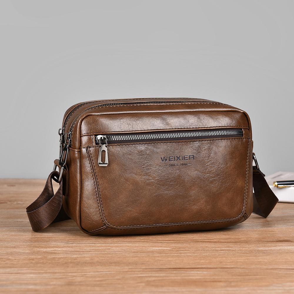 WEIXIER Men's Leather Crossbody Shoulder Bag Waterproof Bag Briefcase Satchel Bag Casual Travel Bag