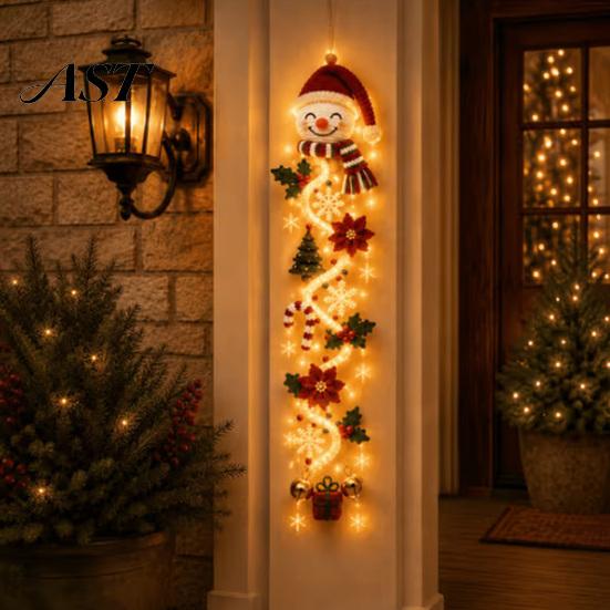 Entryway Christmas Festive Decor Glowing Door Hanger, Crochet Spiral Ornament with LED Lights, Snowman Santa Reindeer Custom Yarn Craft Angel