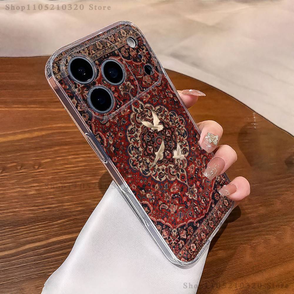 Арабско-персидский ковер Цветочный чехол для телефона Для iPhone 17,16,15,14,13,12,11 Pro,Max,Plus,XR,Mini,E Прозрачный Мягкий чехол с полным покрытием
