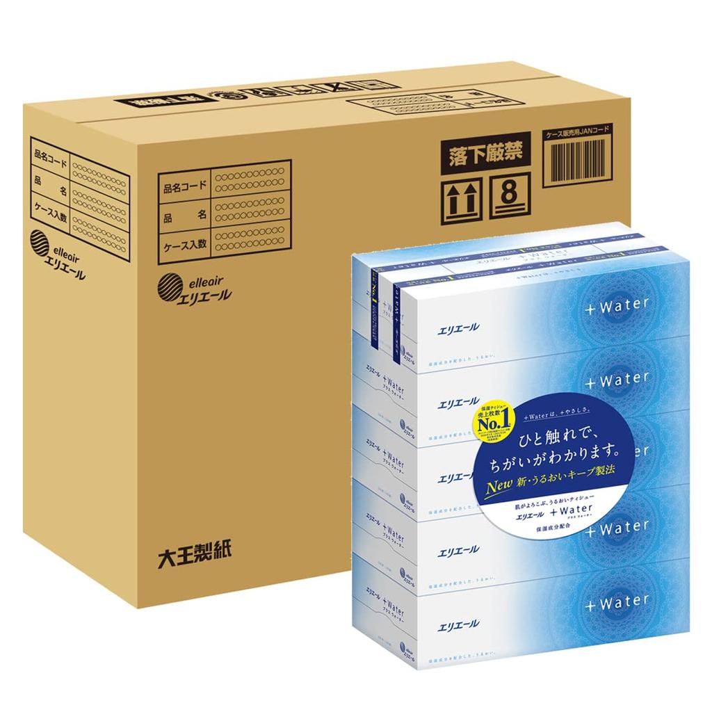 Elleair Box Tissue Plus Water 180 Pairs X 20 Boxes Boxes X 4 (+Water) (5 Sets) [Half Case]