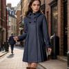 Европейский размер Женское шерстяное пальто-кейп средней длины с капюшоном и двубортной застежкой