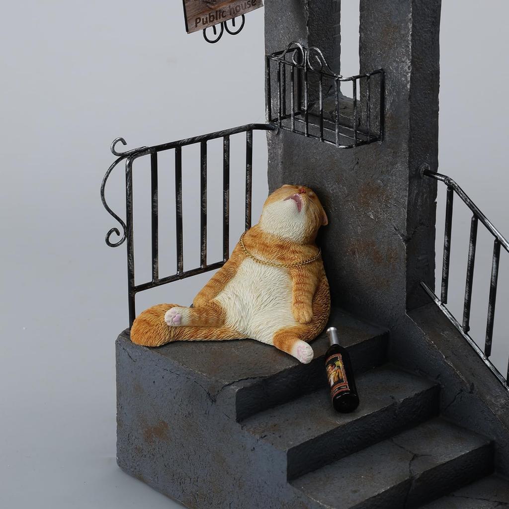 Cat Statues And Figurines,Resin Cats,Includes Chain And Bottle,Whimsical Drunken Cat Decor,Perfect Cute Cat Gifts For Cat Lovers