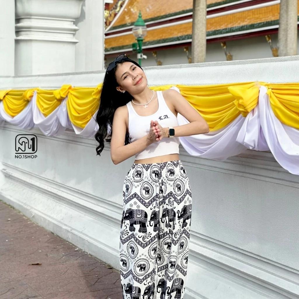 Длинные брюки-слоны Регулируемая эластичная талия Веревка Свободные штанины Женские Мужские Унисекс Принт Таиланд Повседневная уличная одежда Пляжная Бохо Ретро Винтаж