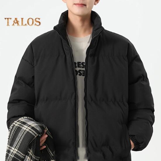 Мужская хлопковая куртка с воротником-стойкой, длинным рукавом, застежкой-молнией, утолщенным пуховым пальто с карманами, однотонная стеганая верхняя одежда