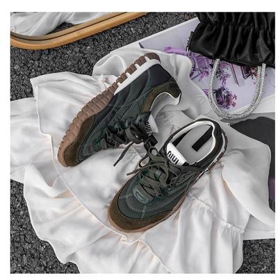 Версия из коровьей кожи~ серия miu новая подошва-шина модная повседневная универсальная немецкие тренировочные туфли круглый носок шнуровка туфли Форреста Гампа маленькие белые туфли