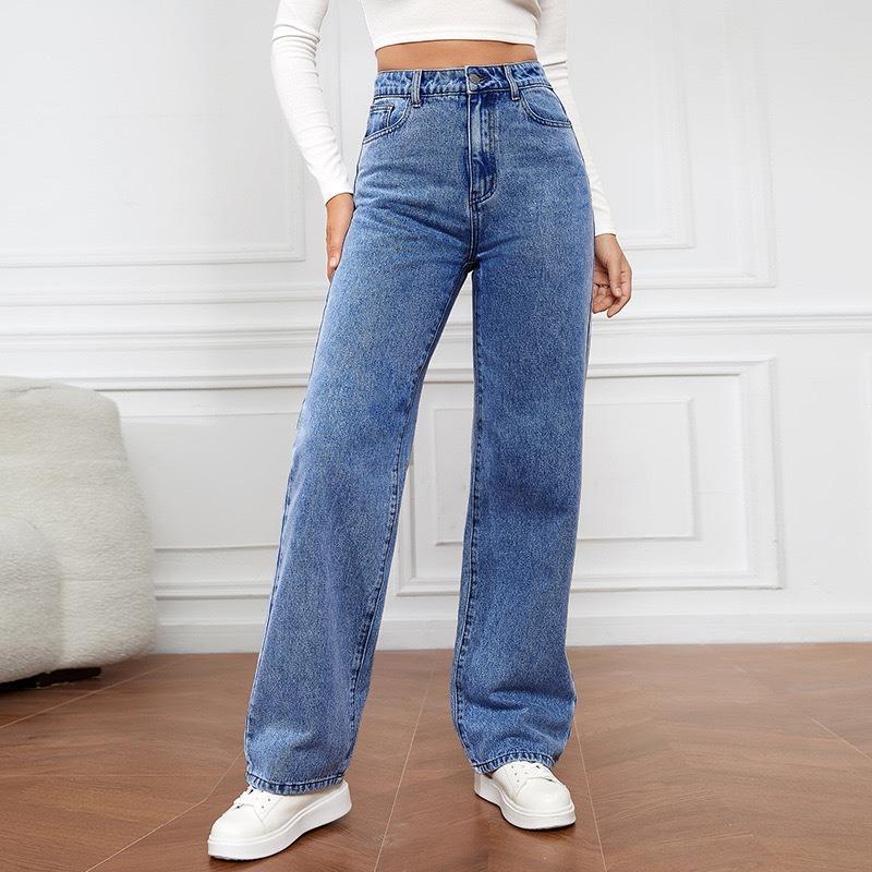 S-6XL European/American High Waist Women's Jeans Light Color Washed Loose Wide Leg Large Size Straight Jeans Women's Pants