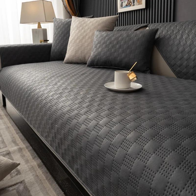 Checkered Seat Cushion Cover, Leather Sofa Mat, Durable Couch Furniture Accessories, Technology Cloth, Home Decor