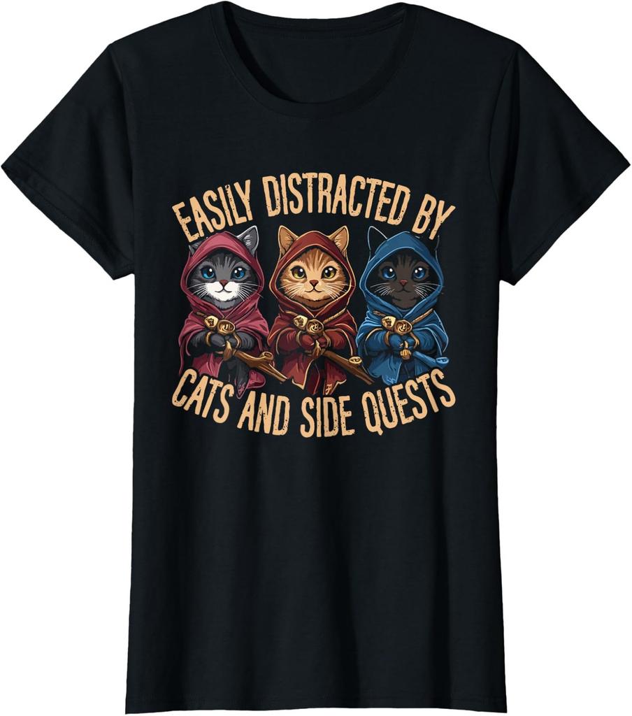 Cats Side Quest Distracted Tabletop Funny Gaming Ladies' Crewneck T-Shirt