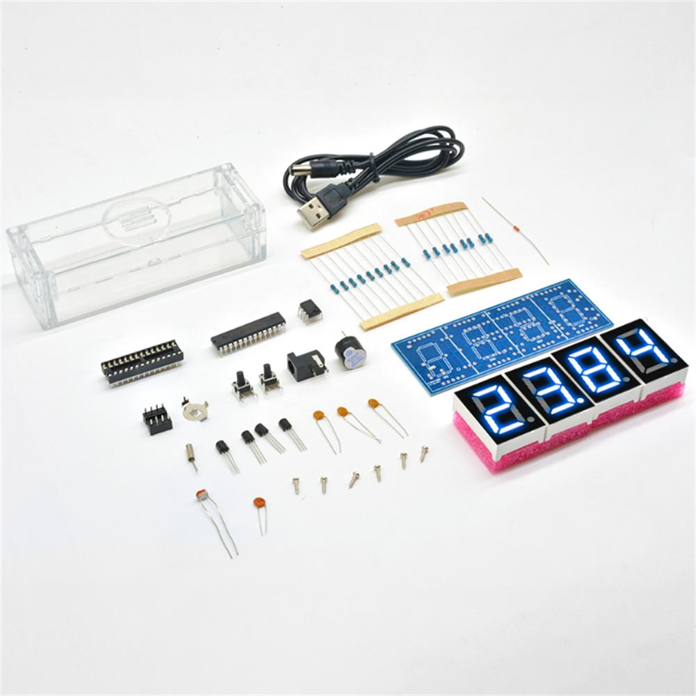 4-значный светодиодный цифровой электронный температурный часы DIY Kit электронные часы светодиодный микроконтроллер с прозрачным корпусом