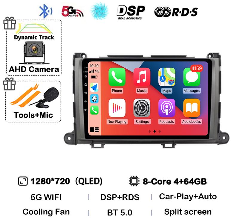 Android 14 Carplay автомобильный радиоплеер для Toyota Sienna 2009 2010 2011 2012 2013 2014 2Din мультимедиа Автомагнитола Навигация GPS DSP