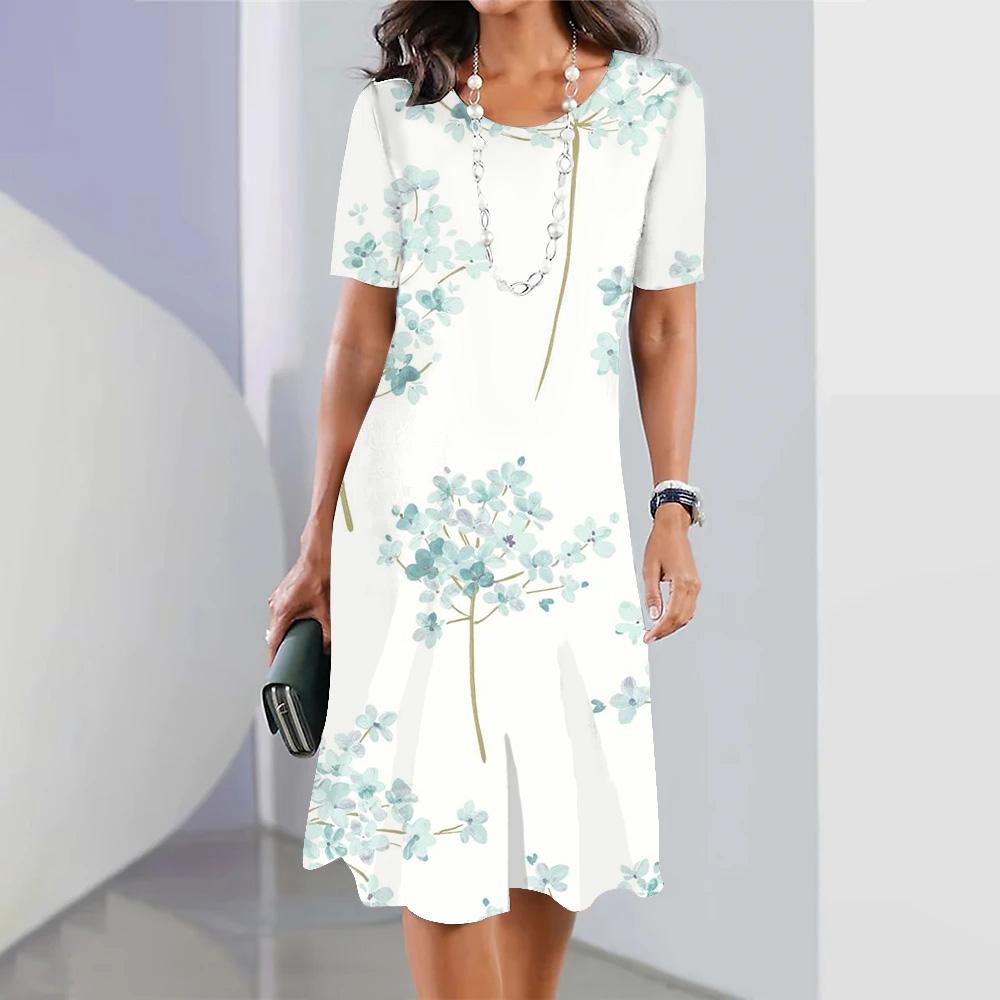 Новое платье модное женское летнее белое 3D-принт с круглым вырезом и коротким рукавом сарафаны повседневные платья свободные макси-платья