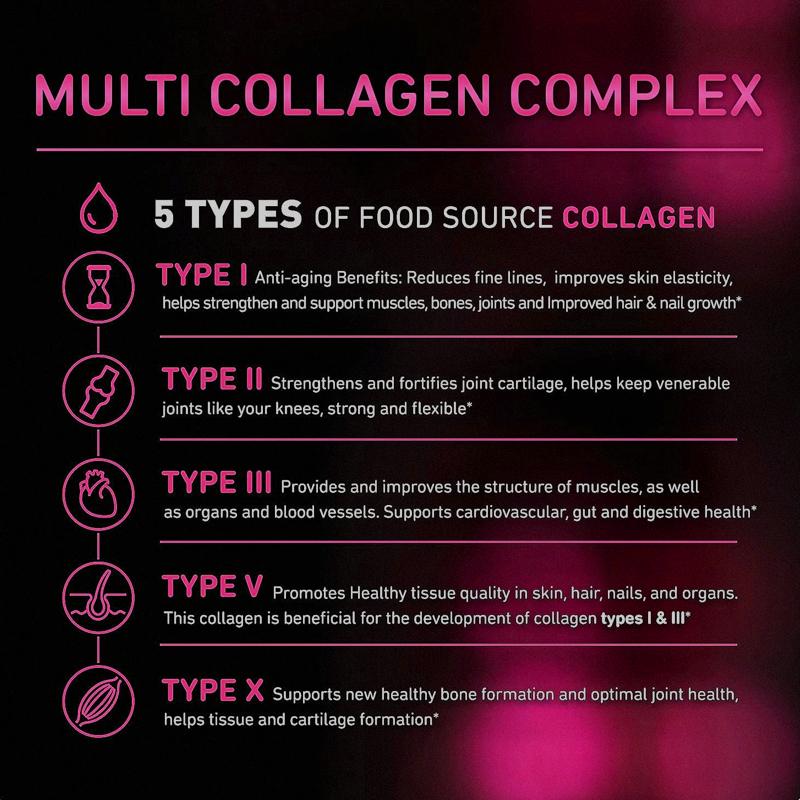 Collagen complex capsules containing hydrolyzed fish collagen peptides, 3300 mg, dietary supplement, suitable for adults.