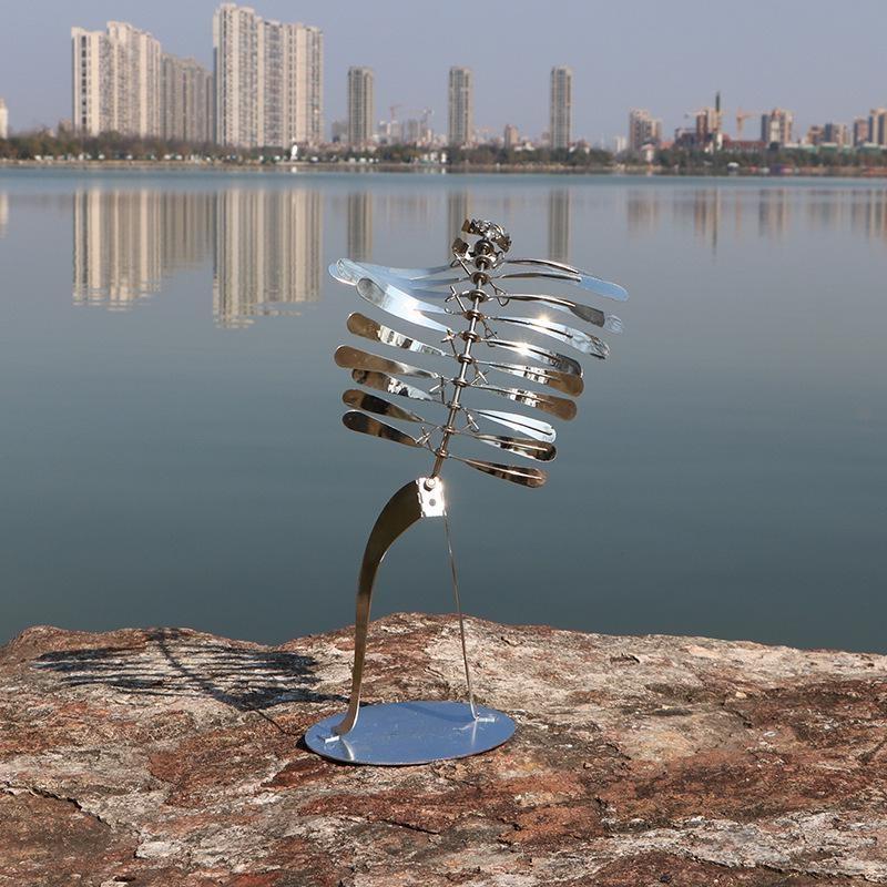 Stainless Steel Humanoid Windmill Metal Rotating Windmill Metal Paper Man Wind Spinner Outdoor Park Beach Rotating Decoration