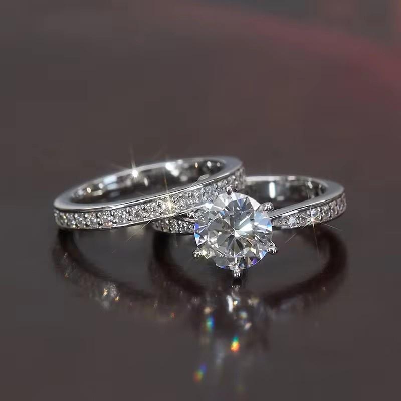 Huitan Noble Bright 6 Claws Cubic Zirconia Rings Set for Women Elegant Gorgeous 2Pcs/Set Wedding Band Jewelry Trending Accessories
