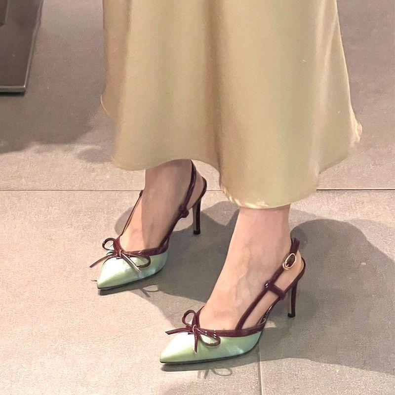 Весенне-летние новые нишевые женские туфли на высоком каблуке с острым носком и бантом, модные, универсальные и удобные сандалии-лодочки для женщин