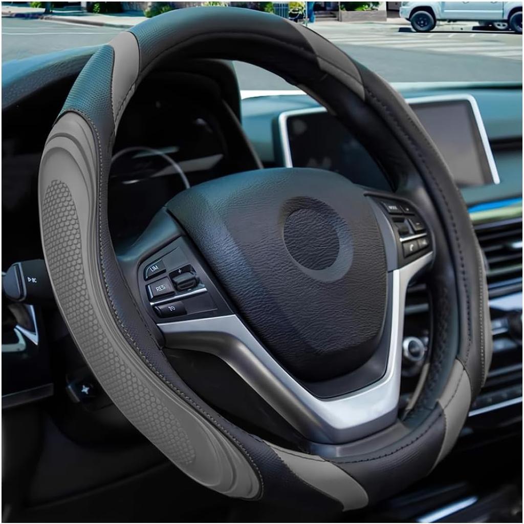 Fashionable Splicing Car Steering Wheel Cover Leather Handle Cover Concave Convex Massage Design Suitable for All Seasons