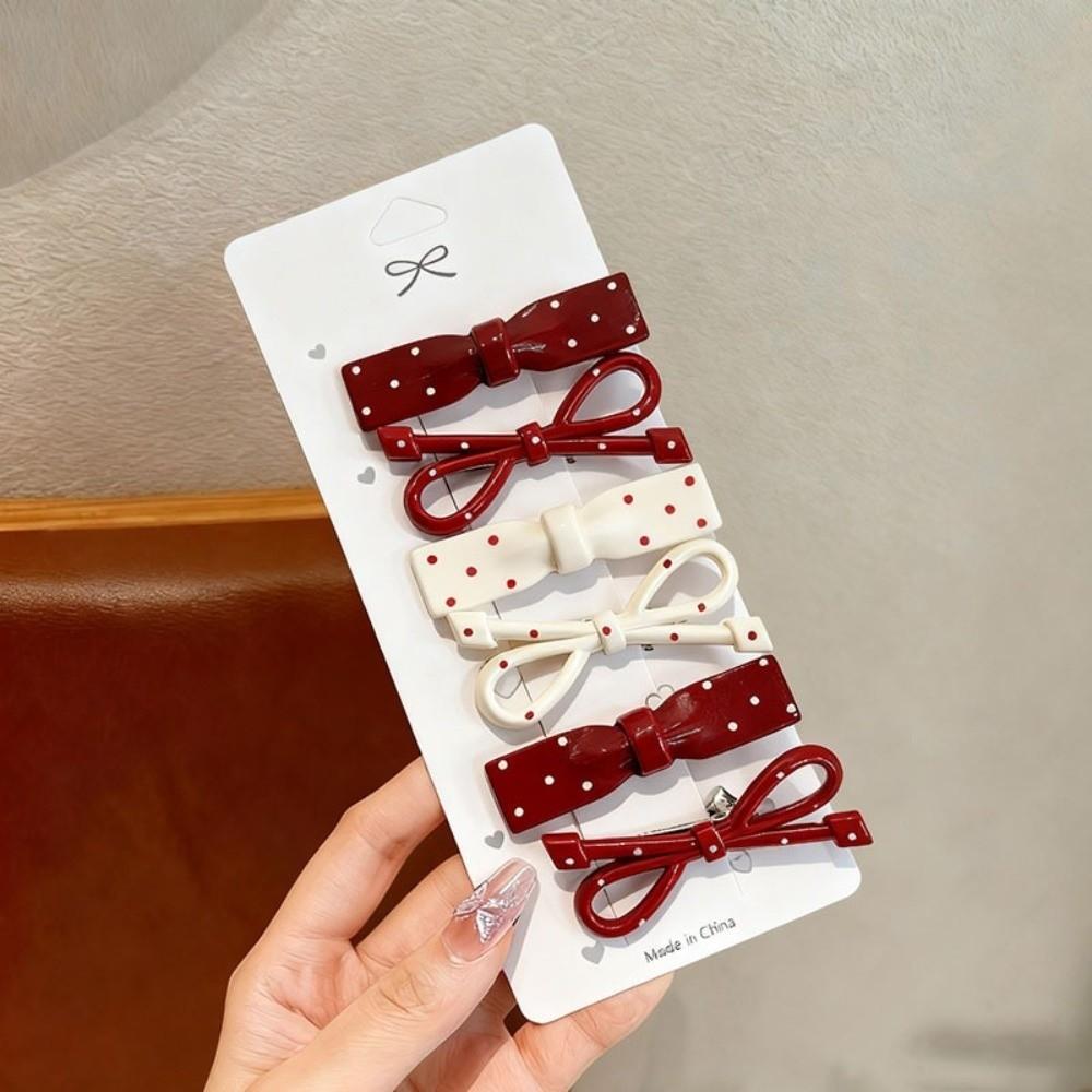 Sweet Bow Duckbill Clip Set Mixed Color Oval Side Bangs Clips for 6PCS/SET Broken Hair