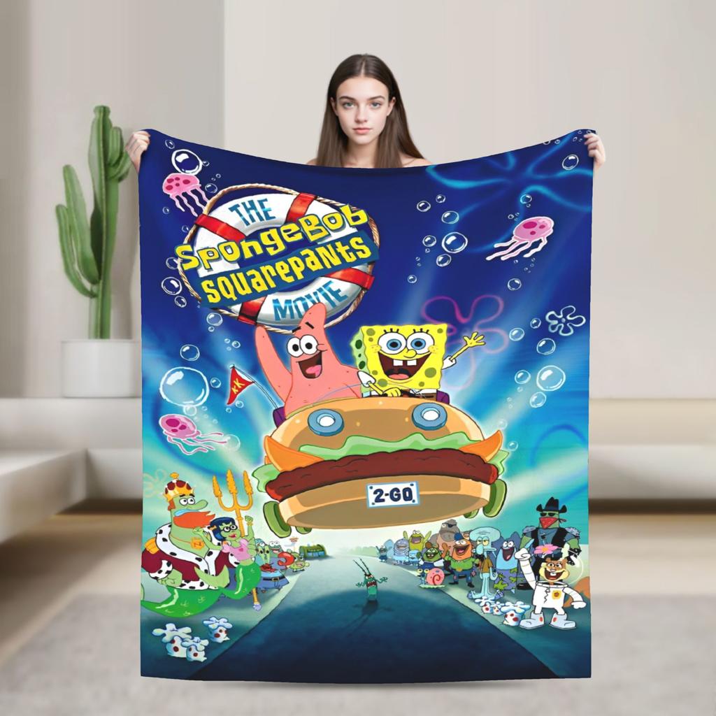 SpongeBob SquarePants Cartoon Blankets Squidward Flannel Funny Breathable Throw Blanket for Chair Covering Sofa Textile Decor