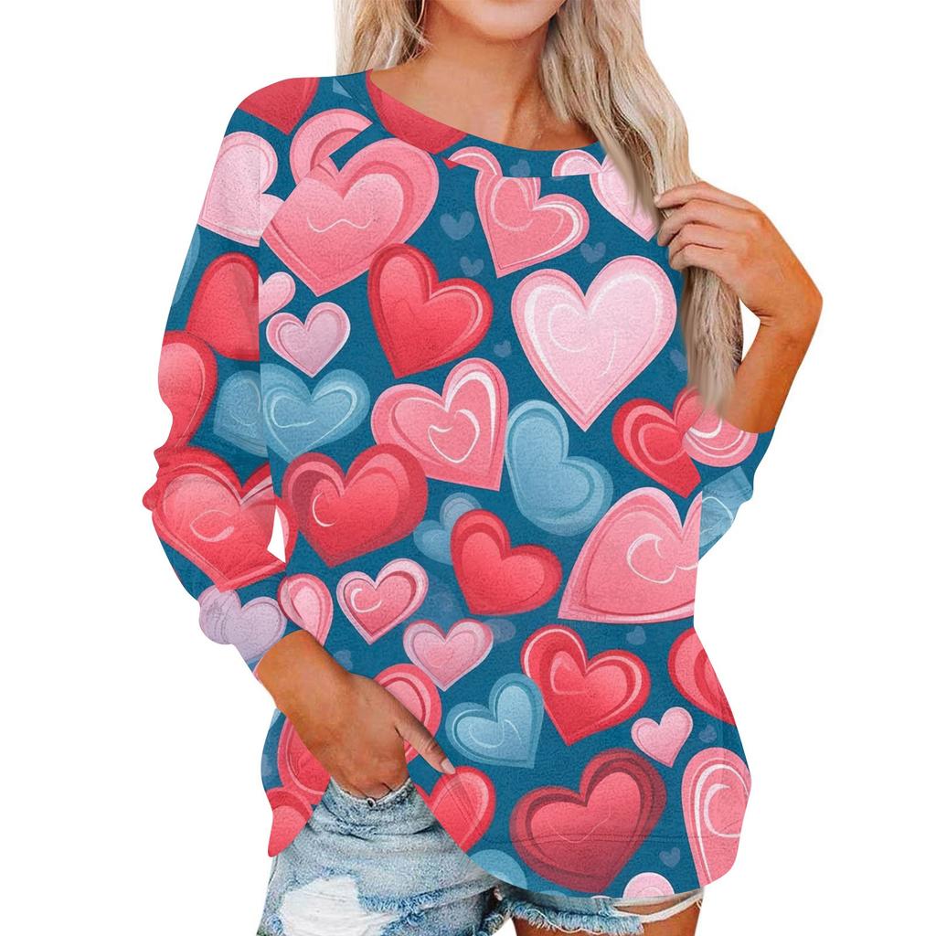Женский модный пуловер с круглым вырезом и длинными рукавами, с принтом ко Дню святого Валентина, повседневный