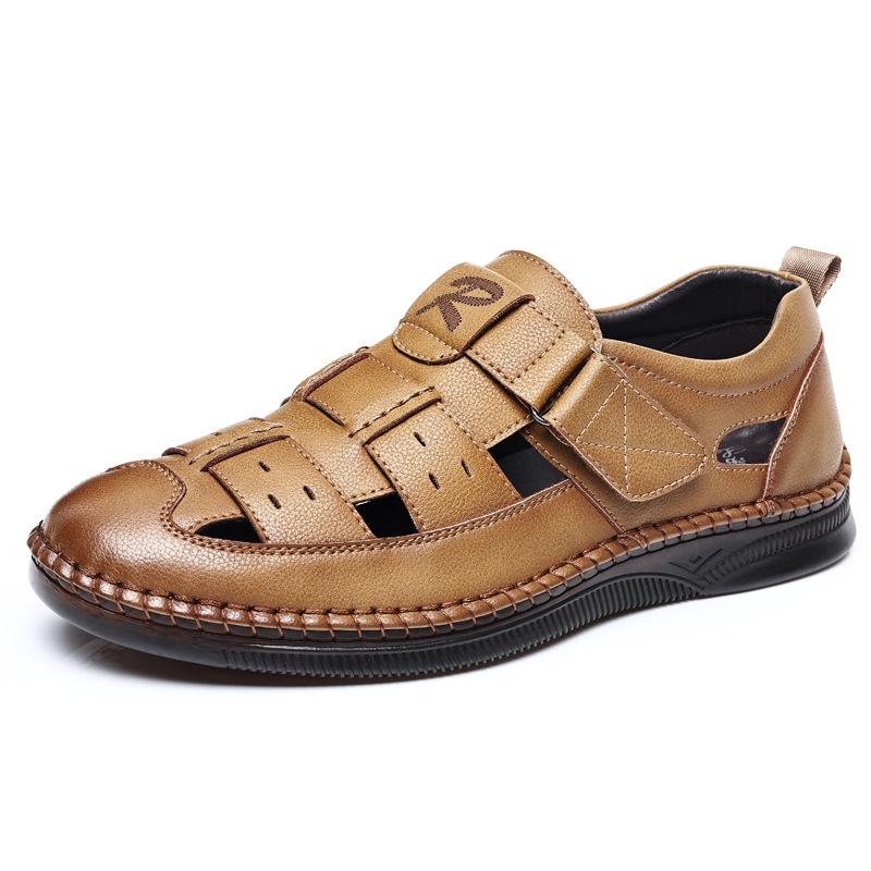 Мужская обувь 2025 новая летняя с круглым носком повседневная обувь с отверстиями мужские полые сандалии для среднего возраста 2025