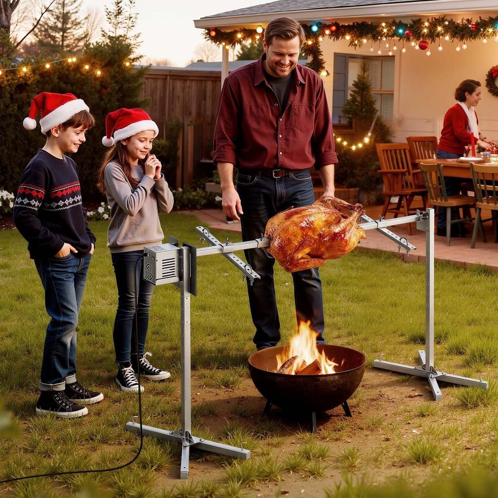 Rotisserie Grill, AC220-240V 8 Level Height Electric Rotisserie Grill Kit, BBQ Grills Rotisseries Kit with 88 lbs Load Capacity, 38W Motor, Stainless