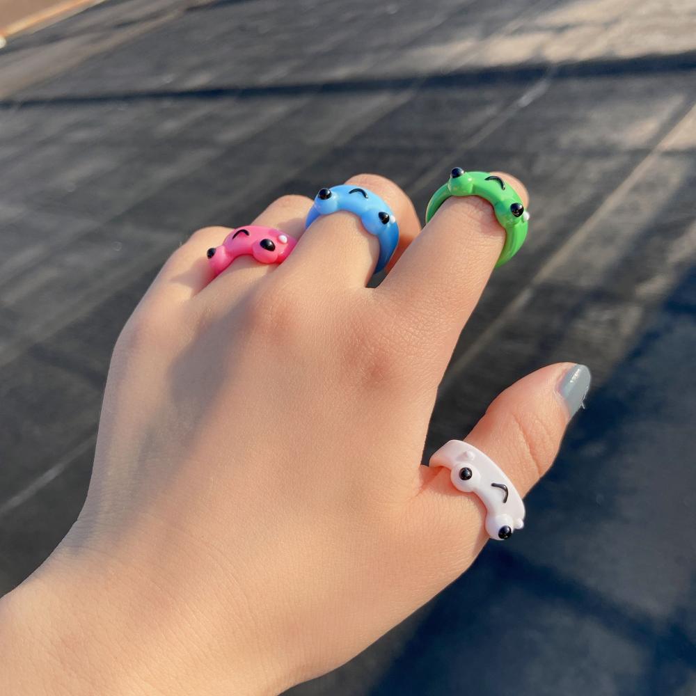Geometric Animal Girls Women Colorful Contrast Resin Ring Acrylic Fashion Jewelry Frog Finger Rings