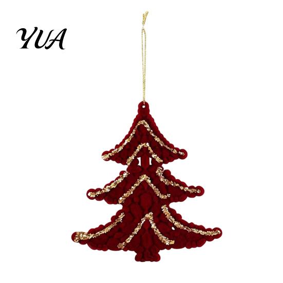 Seasonal Garland Door Decorations Flocked Christmas Ornaments with Gold Edging, Retro Red Velvet Hanging Exquisite Tree Pendants Decoration,
